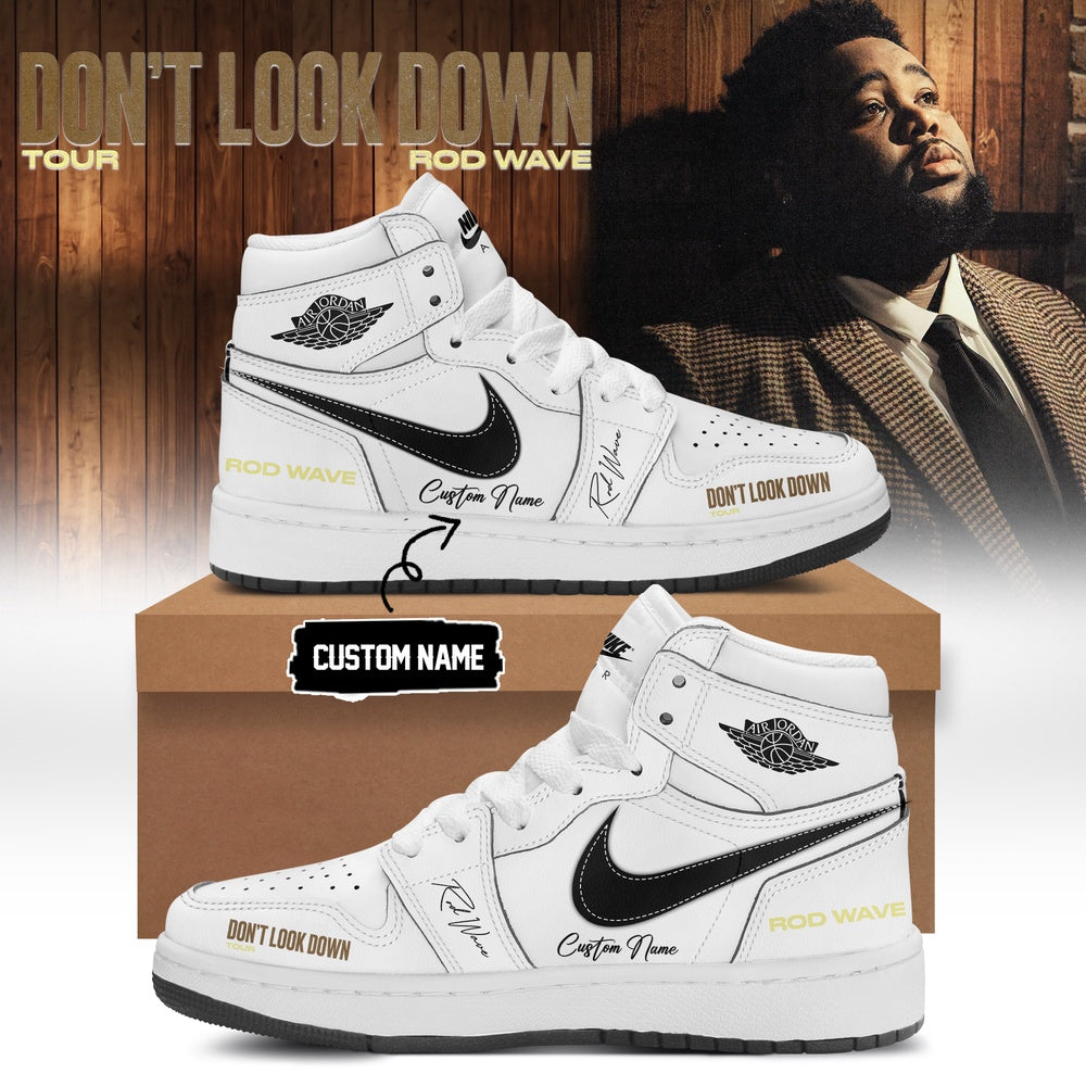 Rod Wave Don’t Look Down Tour 2026 Limited Edition Signature White Custom Air Jordan 1 Sneakers Shoes