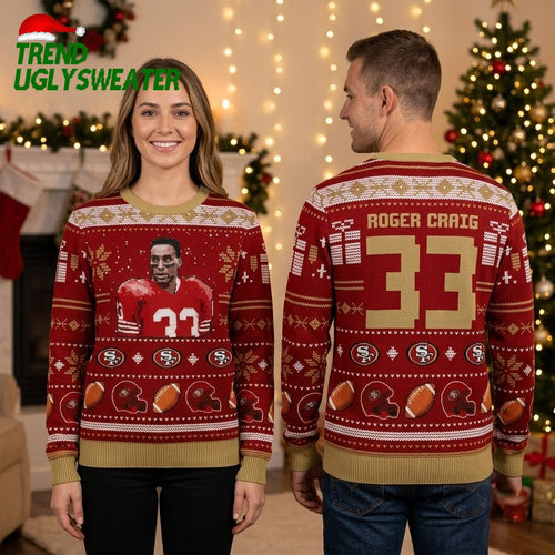 Roger Craig 33 San Francisco 49ers Football Ugly Christmas Sweater