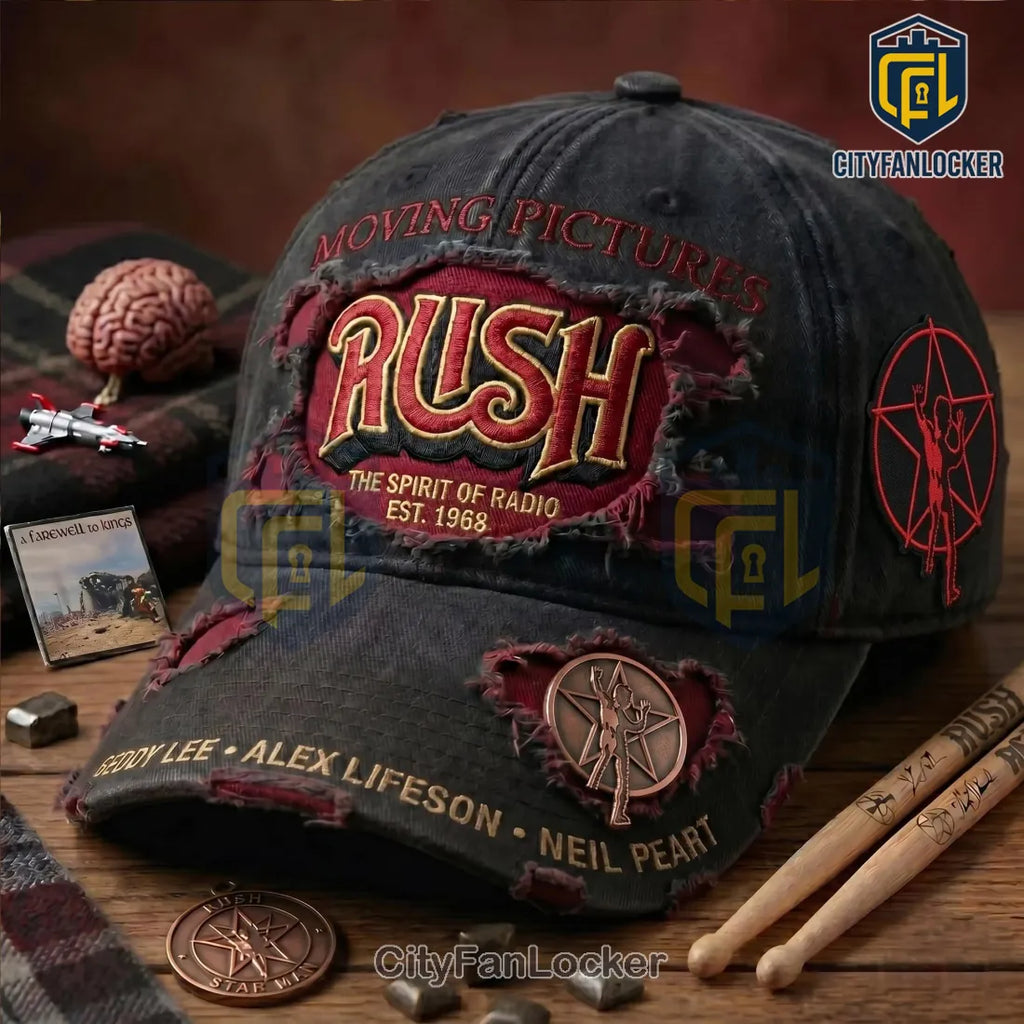 Rush Moving Pictures Distressed Vintage Embroidered Rock Band Baseball Cap