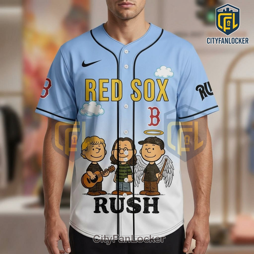 Rush Red Sox Peanuts Cartoon Band 2026 Tour Baseball Jersey