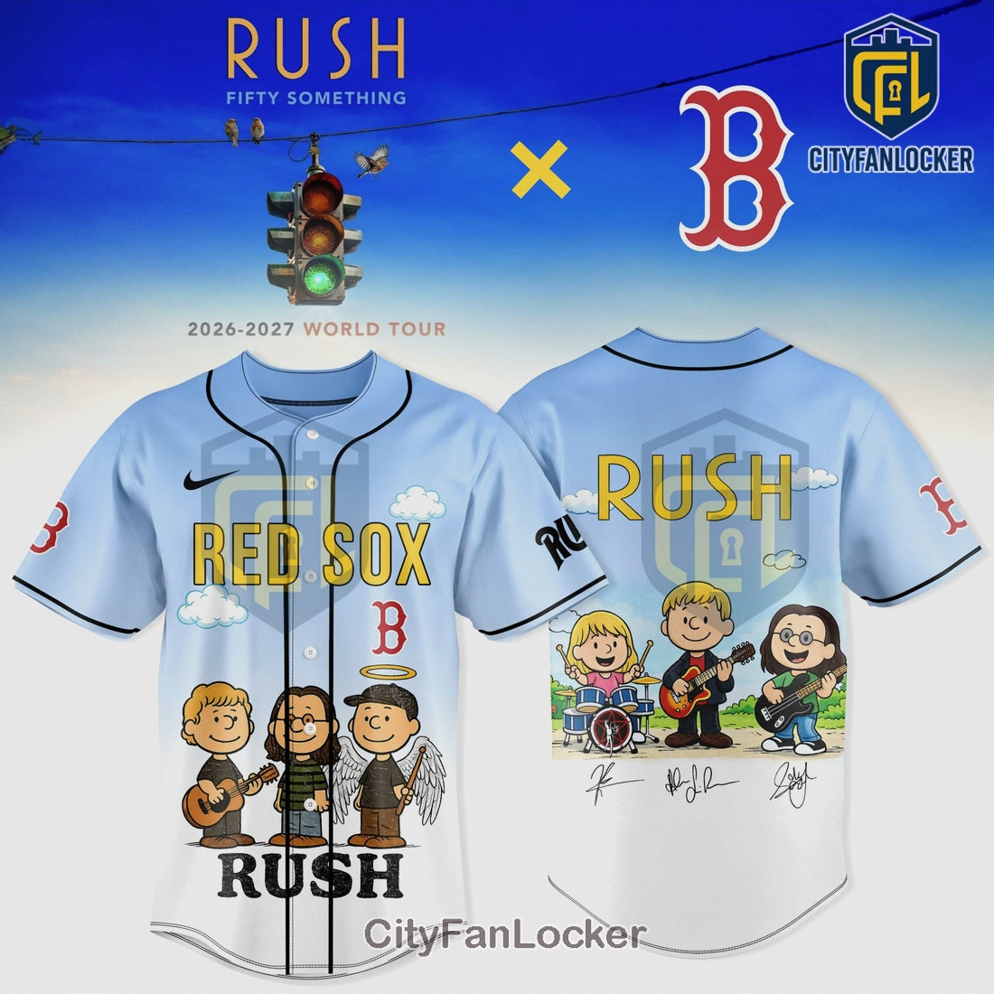 Rush Red Sox Peanuts Cartoon Band 2026 Tour Baseball Jersey