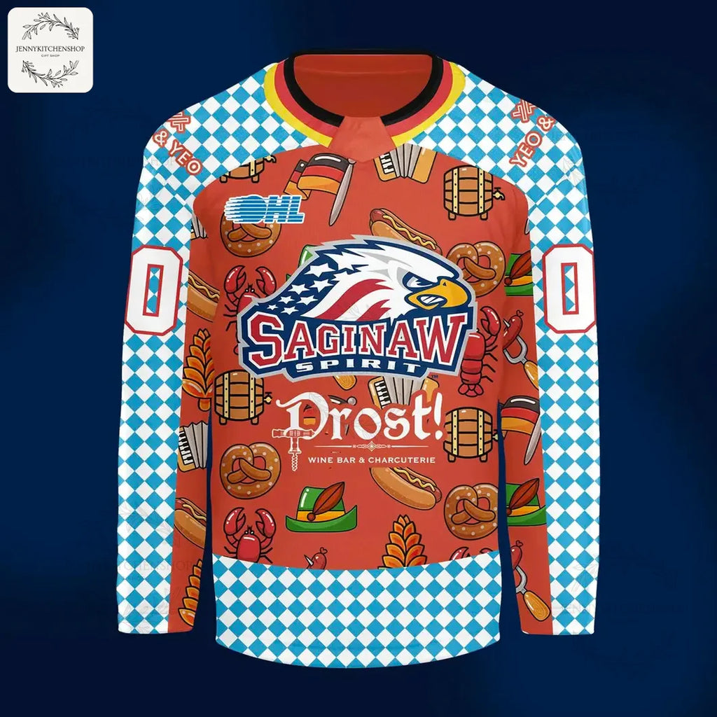 Saginaw Spirit 2025 Oktoberfest Warmup Hockey Jerseys