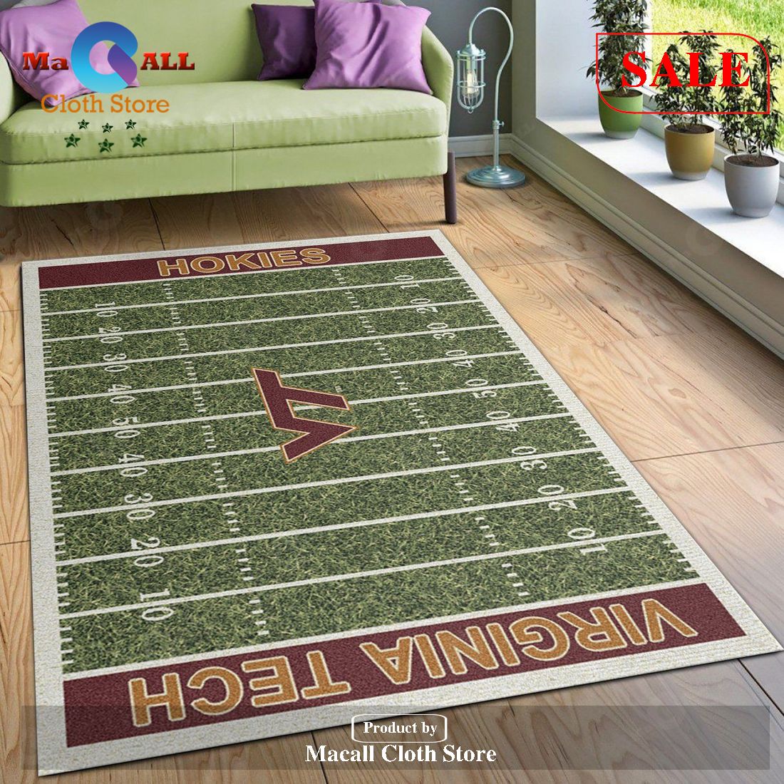 [SALE] College Virginia Tech NFL Team Logo Area Rug, Bedroom Rug, Family Gift US Decor - Indoor Outdoor Rugs