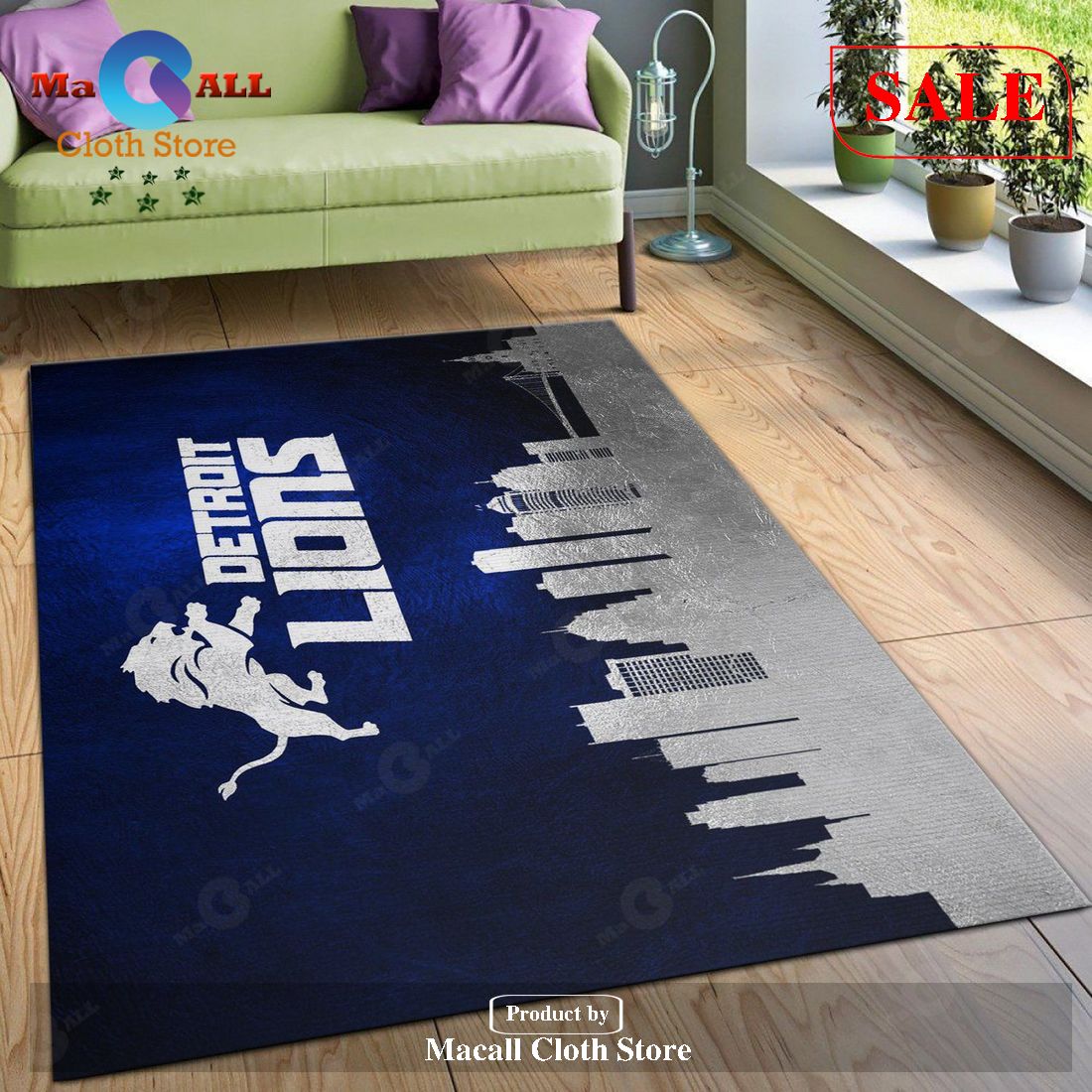 [SALE] Detroit Lions Skyline NFL Team Logos Area Rug, Living Room Rug - Indoor Outdoor Rugs