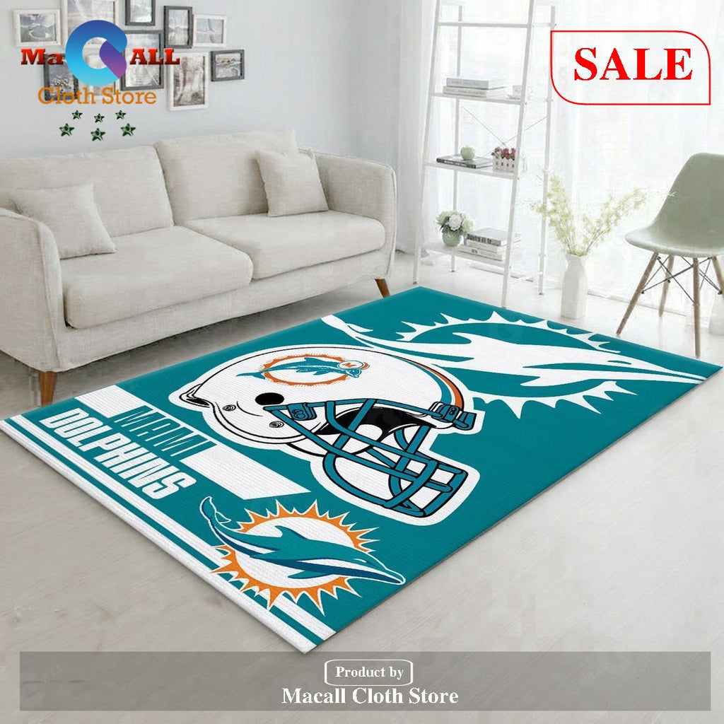 [SALE] Miami Dolphins NFL Team Logo Helmet Nice Gift Home Decor Rectangle Area Rug - Indoor Outdoor Rugs