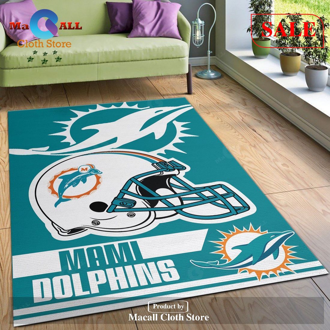 [SALE] Miami Dolphins NFL Team Logo Helmet Nice Gift Home Decor Rectangle Area Rug - Indoor Outdoor Rugs