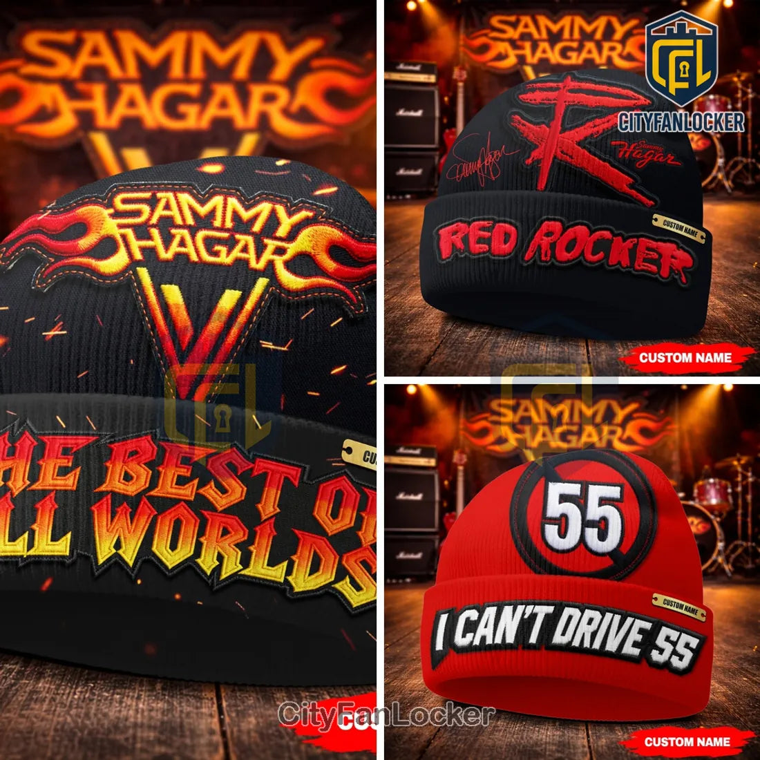 Sammy Hagar The Best of All Worlds Personalized Flame Rock Music Beanie Hat