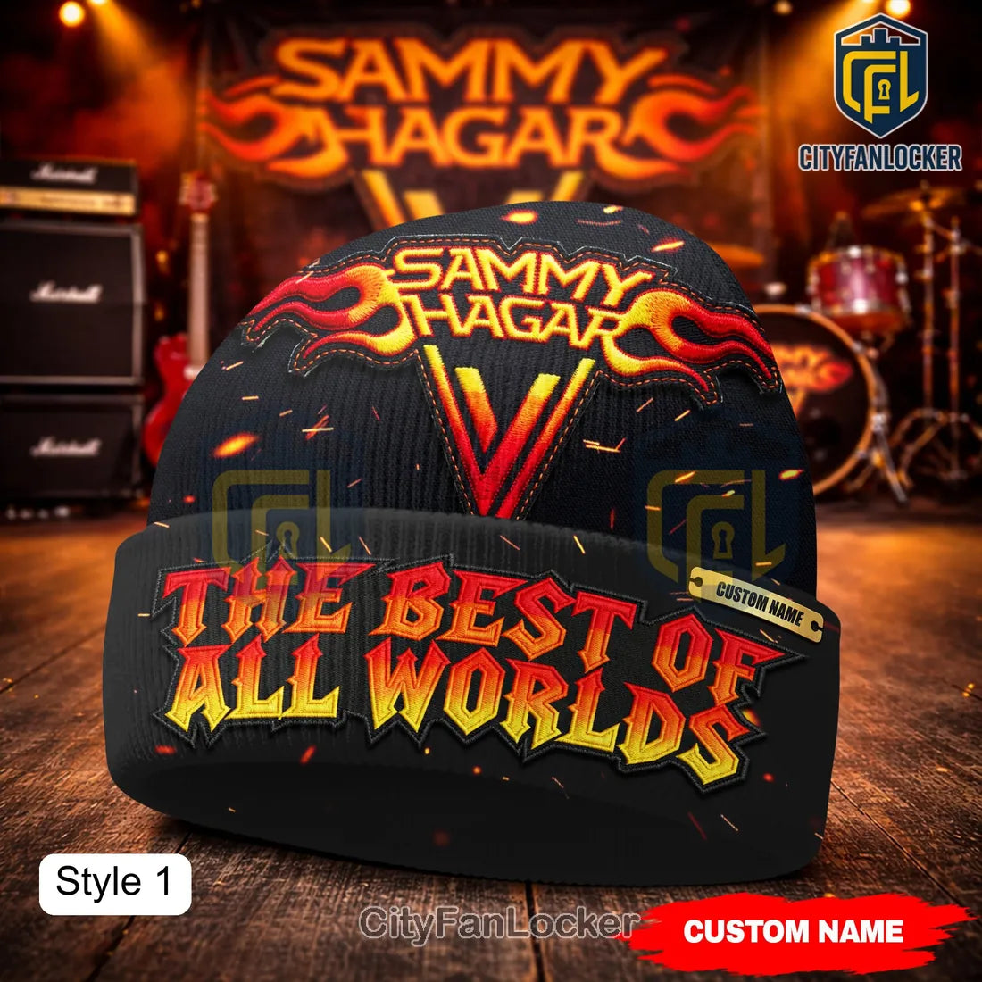 Sammy Hagar The Best of All Worlds Personalized Flame Rock Music Beanie Hat