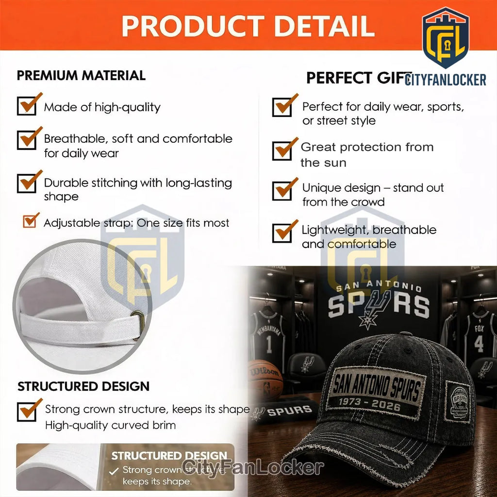 San Antonio Spurs 1973-2026 Western Conference Champions Distressed Denim Cap
