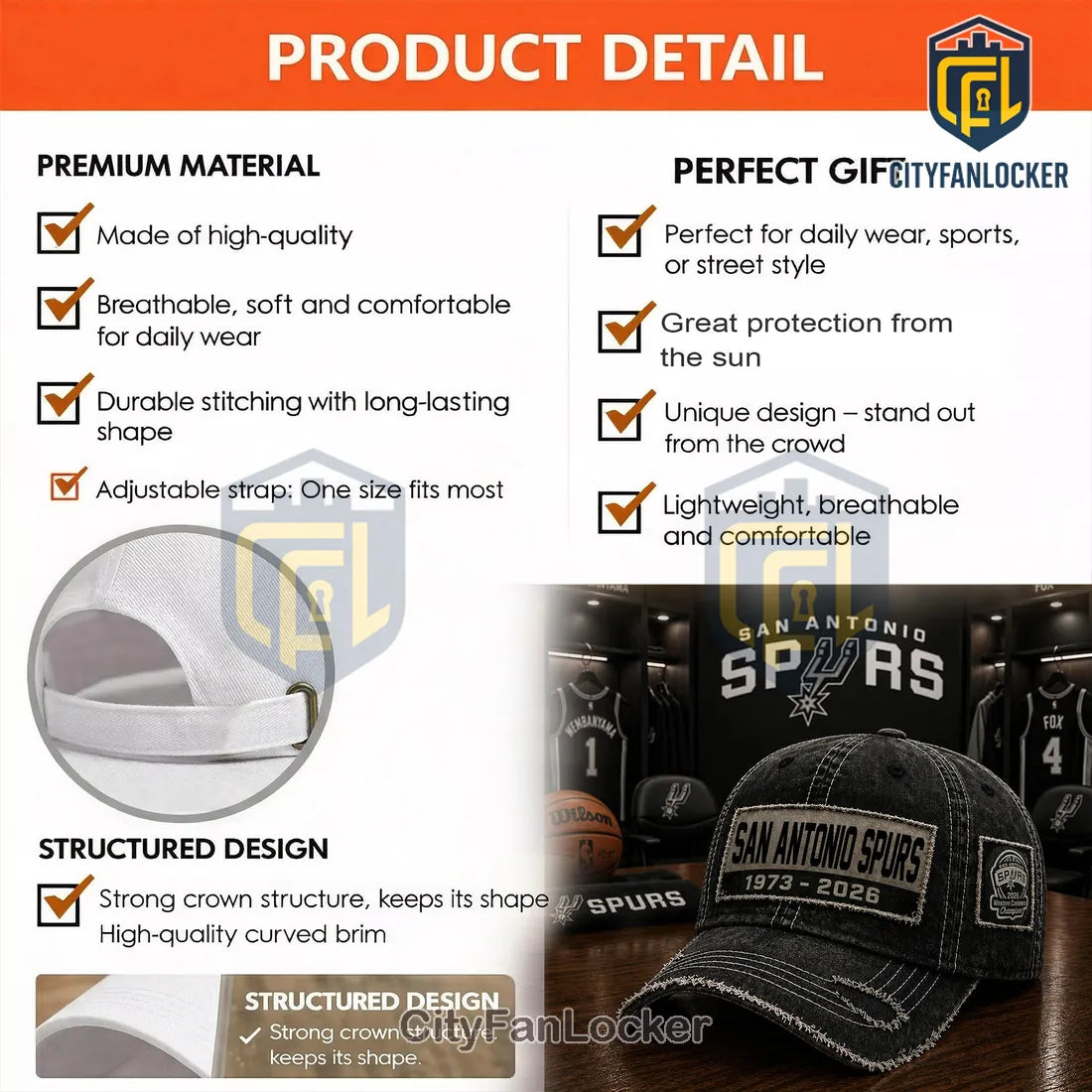 San Antonio Spurs 1973-2026 Western Conference Champions Distressed Denim Cap