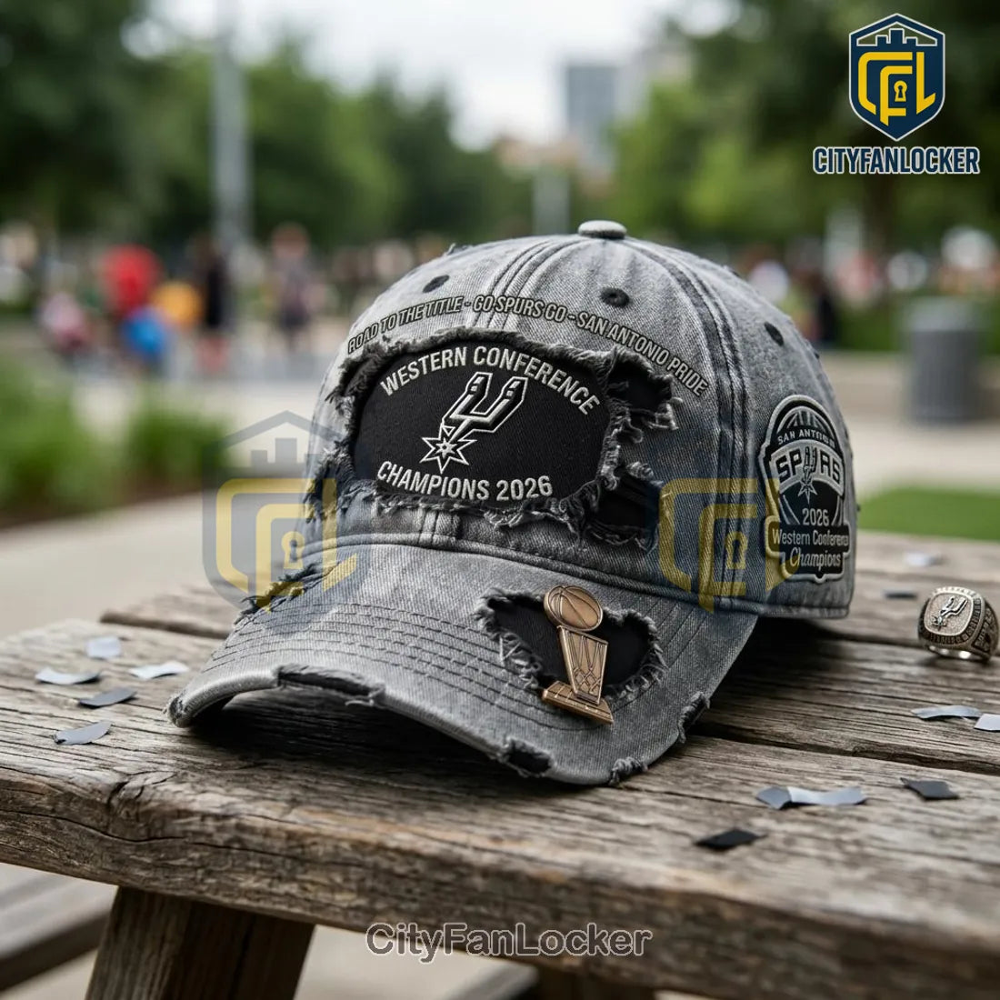 San Antonio Spurs 2026 Western Conference Champions Distressed Grey Baseball Cap