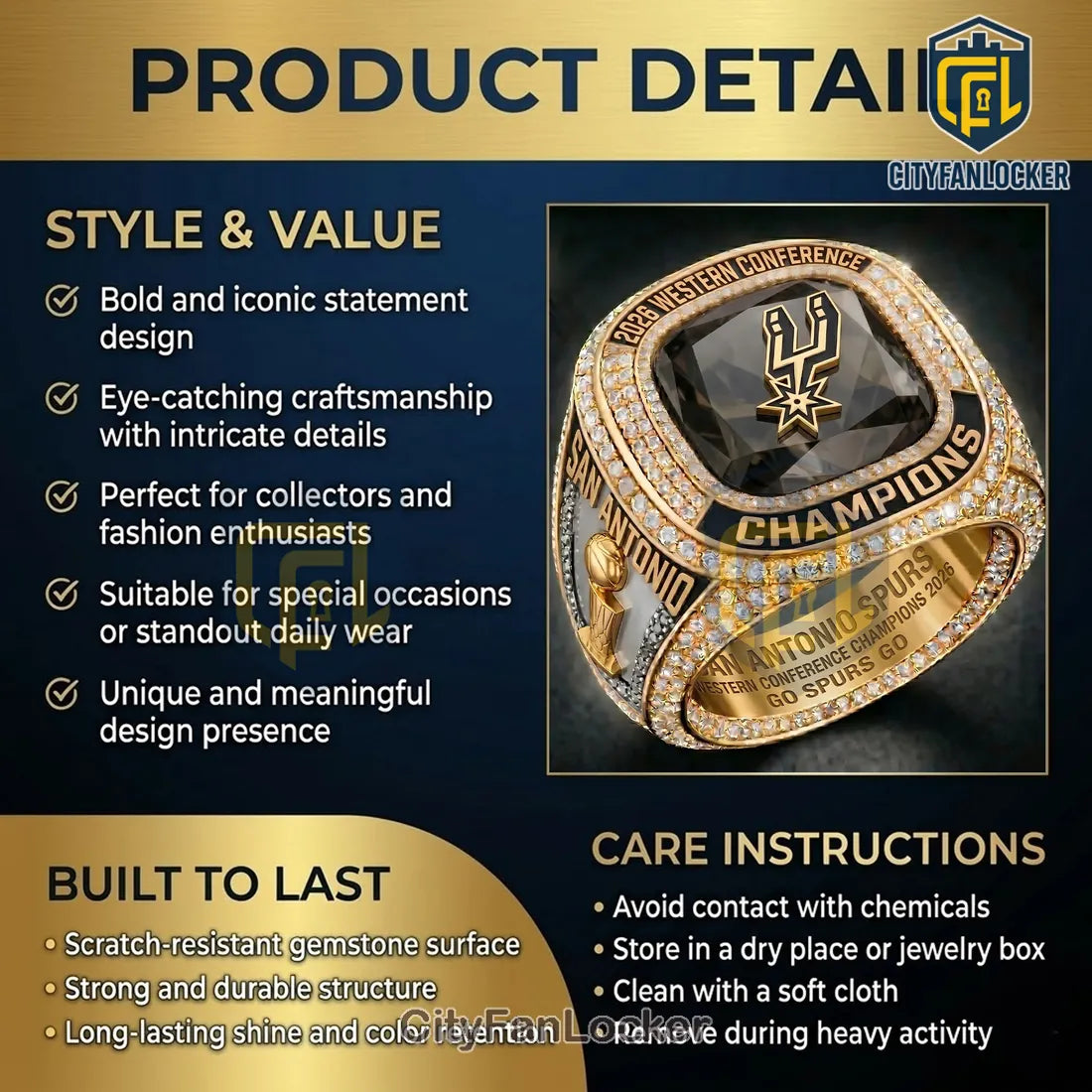 San Antonio Spurs 2026 Western Conference Championship Gold Ring