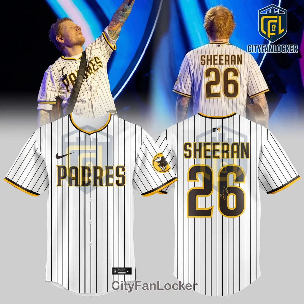 San Diego Padres Ed Sheeran 26 Pinstripe Baseball Jersey