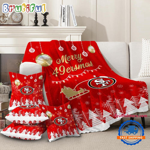 San Francisco 49ers 2025 NFL Christmas Fleece Blanket, Football Limited Edition Blanket