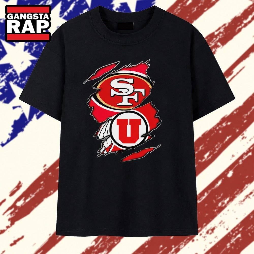 San Francisco 49ers and Utah Utes Ripped Logo T Shirt
