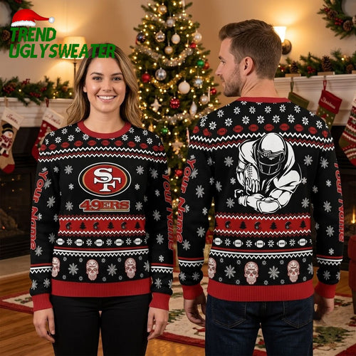 San Francisco 49ers Footballs And Skull Pattern Ugly Christmas Sweater