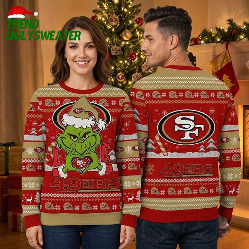 San Francisco 49ers Grinch Santa Hat Ugly Christmas Sweater