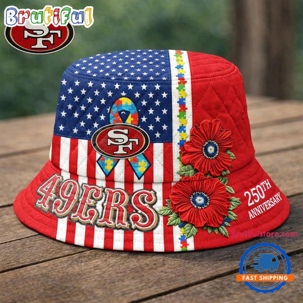 San Francisco 49ers NFL Autism America 250th Anniversary Bucket Hat