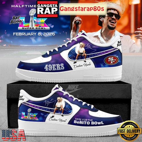 San Francisco 49ers NFL Bad Bunny Here For The Benito Bowl 2026 Custom Air Force 1 Sneakers Shoes