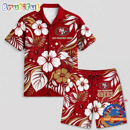 San Francisco 49ers NFL Floral Summer Hawaiian Set