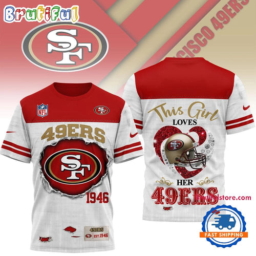 San Francisco 49ers NFL Girl Heart & Helmet 3D Shirt