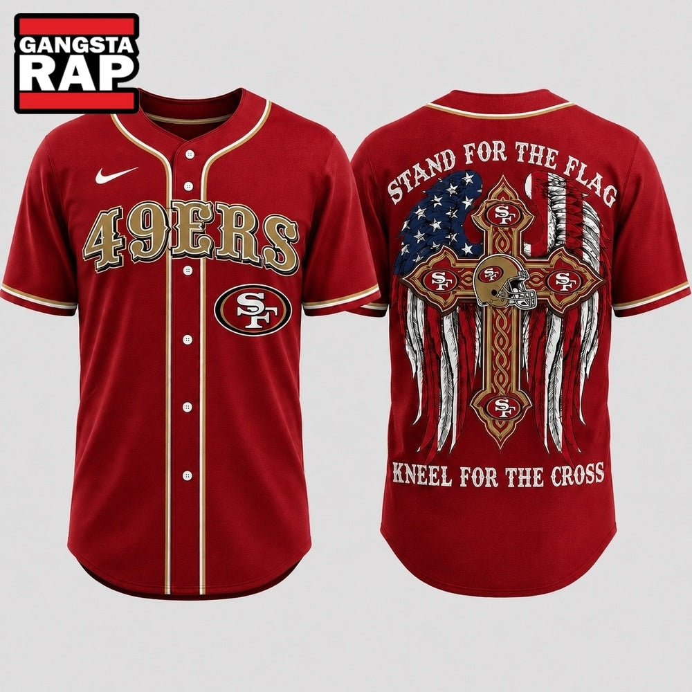 San Francisco 49ers NFL Stand For The Flag Kneel For The Cross Baseball Jersey Shirt