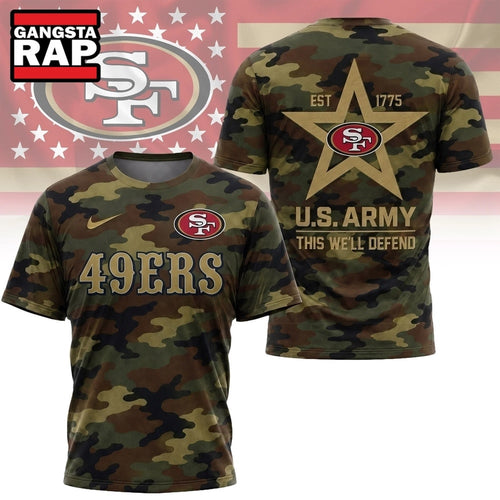 San Francisco 49ers NFL Veterans US Army Camo New Design 3D Shirt , Football New Design Shirt
