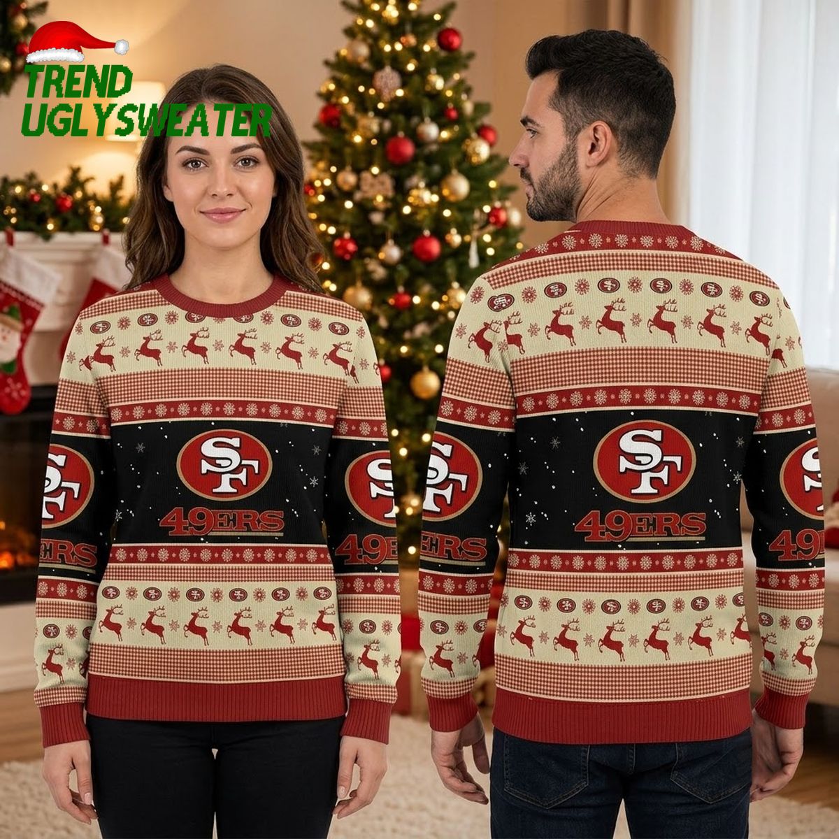 San Francisco 49ers Reindeer Snowflake Pattern Ugly Christmas Sweater