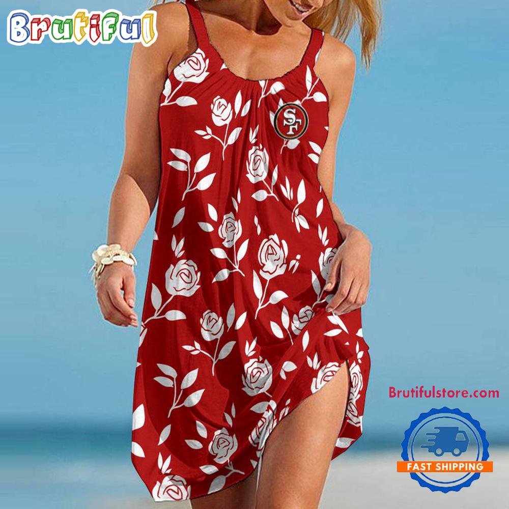 San Francisco 49ers Rose Pattern Women’s Summer Beach Sling Dress