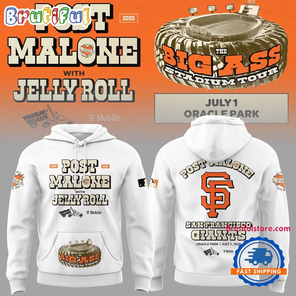 San Francisco Giants MLB 2025 x Post Malone Big Ass Stadium Tour 2025 White Hoodie