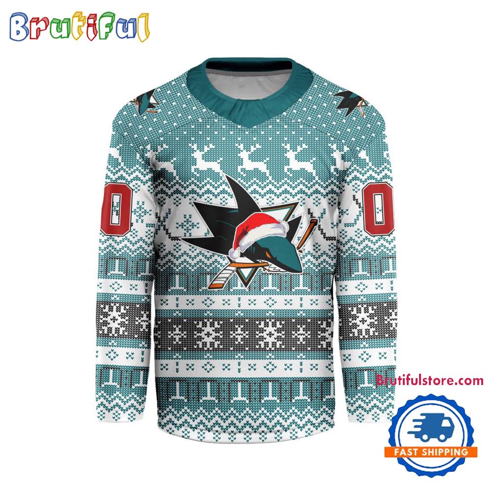 San Jose Sharks 2025 NHL Christmas Personalized Hockey Jersey Design