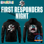 San Jose Sharks Barracuda x First Responders Night 2025 Black Hoodie T-Shirt