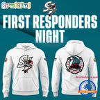 San Jose Sharks Barracuda x First Responders Night 2025 White Hoodie T-Shirt