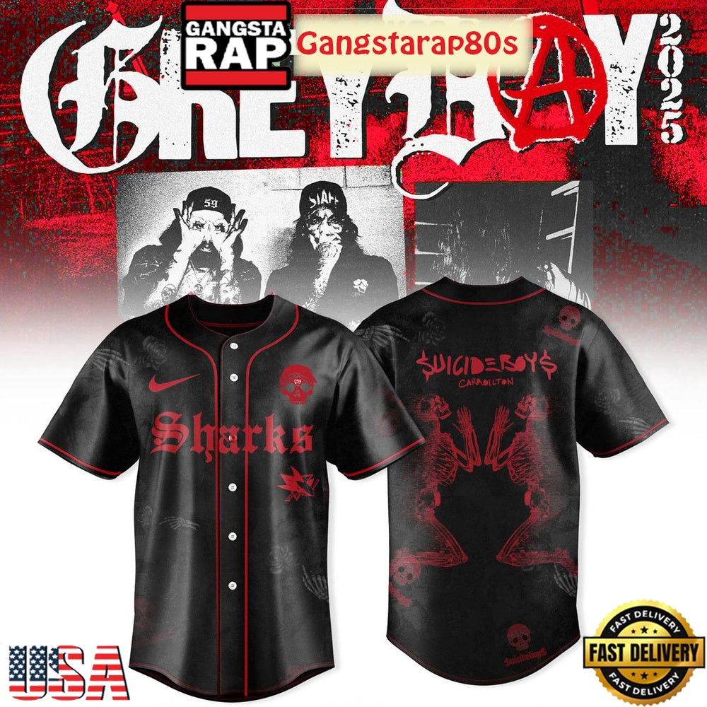 San Jose Sharks x Suicideboys Greyday Tour 2025 Unique Design Baseball Jersey