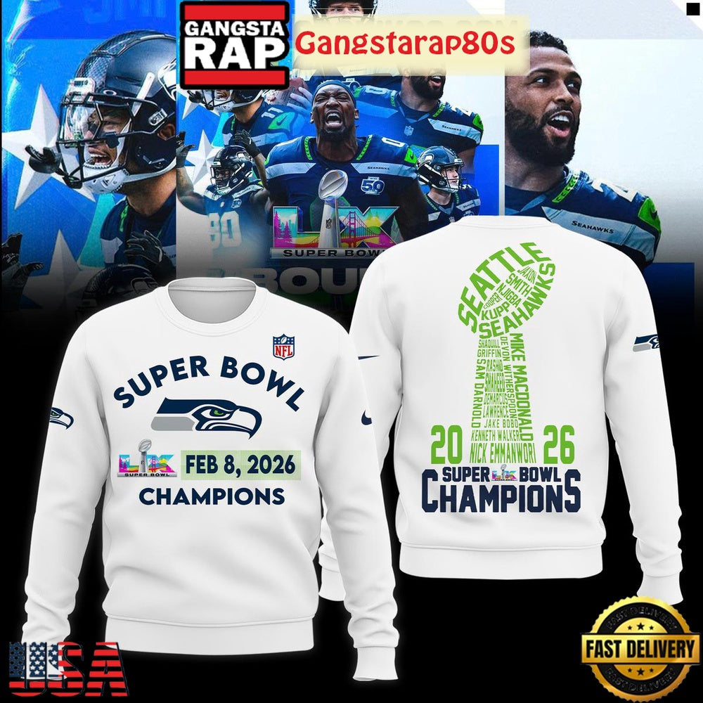 Seattle Seahawks 2026 Champions Super Bowl LX White Hoodie Shirt