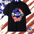Seattle Seahawks American flag ripped chest T Shirt