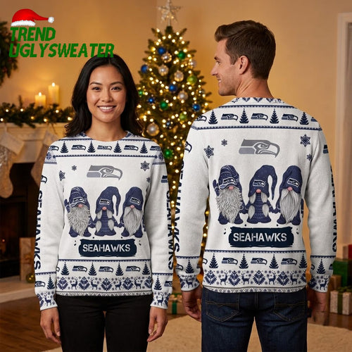 Seattle Seahawks Christmas Gnomes And Snowflakes Ugly Christmas Sweater