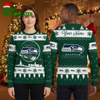 Seattle Seahawks Custom Name Snowflake Logo Holiday Game Day Gift Ugly Christmas Sweater