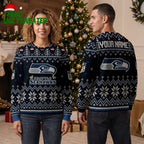 Seattle Seahawks Custom Name Snowflake Logo Ugly Christmas Sweater