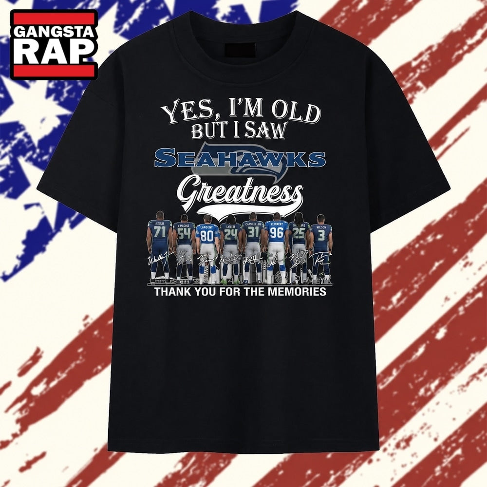Seattle Seahawks Greatness Legends Signatures Vintage Graphic T Shirt , Vintage Trending Shirt