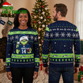 Seattle Seahawks Grinch Football Player Custom Name Number 14 Ugly Christmas Sweater