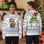 Seattle Seahawks Grinch Santa Hat Custom Name Ugly Christmas Sweater