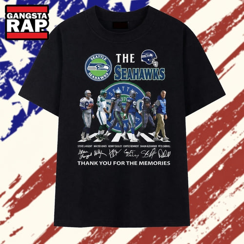 Seattle Seahawks Legends Walking Abbey Road Style Signatures T Shirt