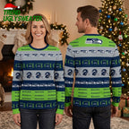 Seattle Seahawks Logo And Football Helmet Symbols Ugly Christmas Sweater