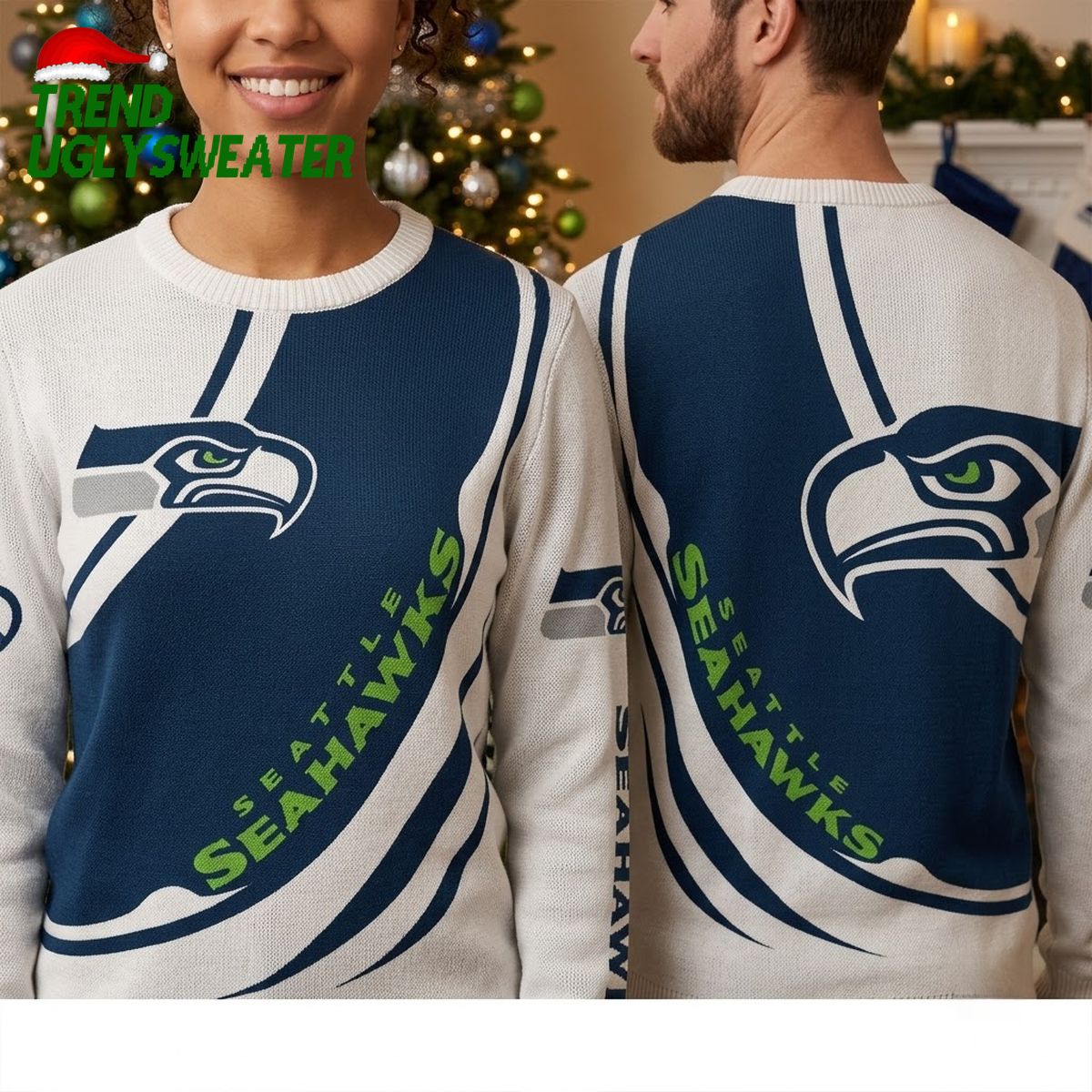 Seattle Seahawks Logo Diagonal Stripe Ugly Christmas Sweater