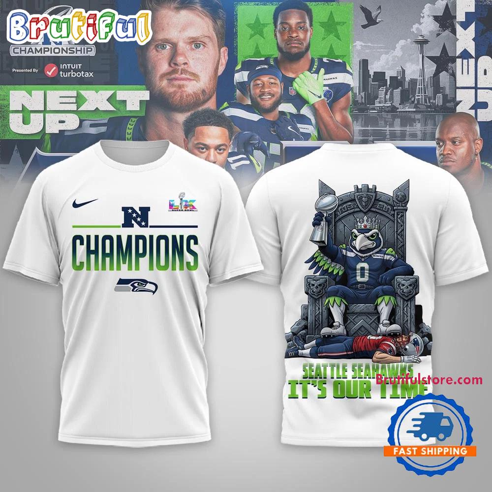 Seattle Seahawks NFL 2026 Super Bowl LX It’s Our Time White T Shirt