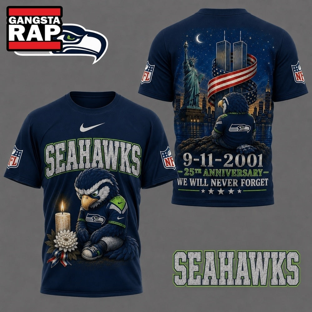 Seattle Seahawks NFL 9 11 25th Anniversary Never Forget Memorial 3D T Shirt, Football New Design Shirt