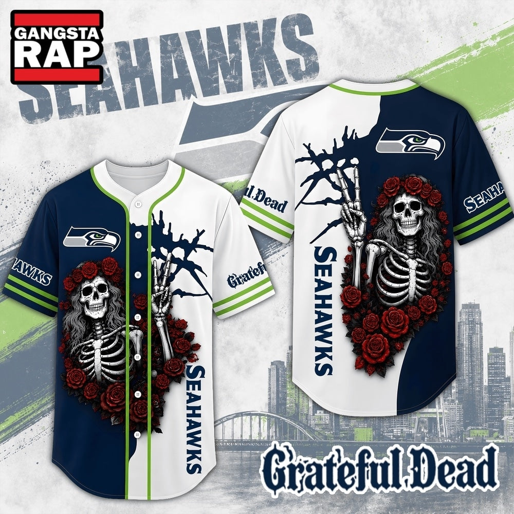 Seattle Seahawks NFL Game Day Grateful Dead Baseball Jersey Shirt