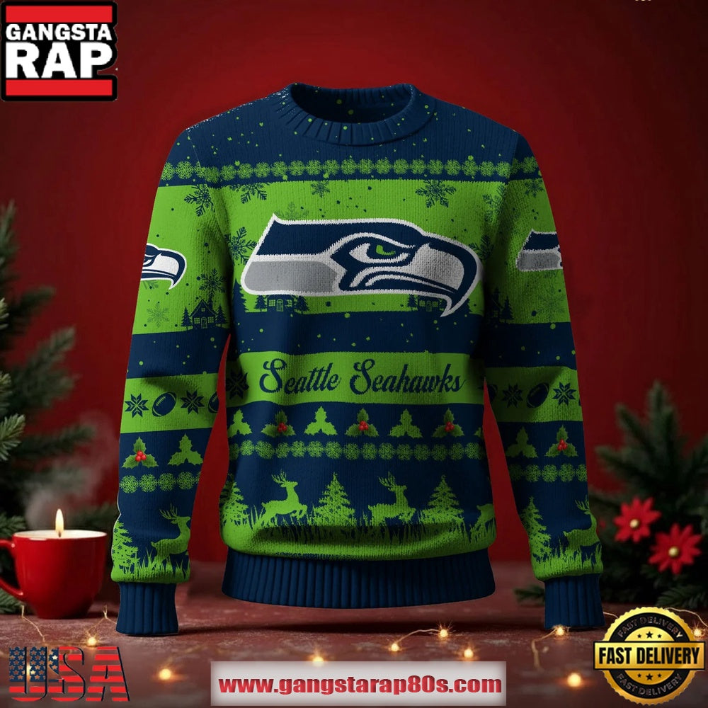 Seattle Seahawks NFL Holiday Spirit Ugly Christmas Sweater