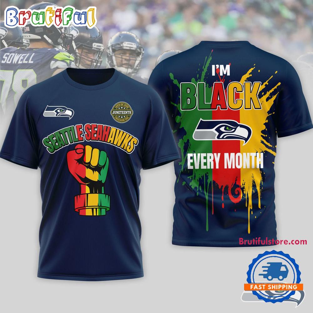 Seattle Seahawks NFL Juneteenth Freedom I’m Black Every Month 3D Shirt
